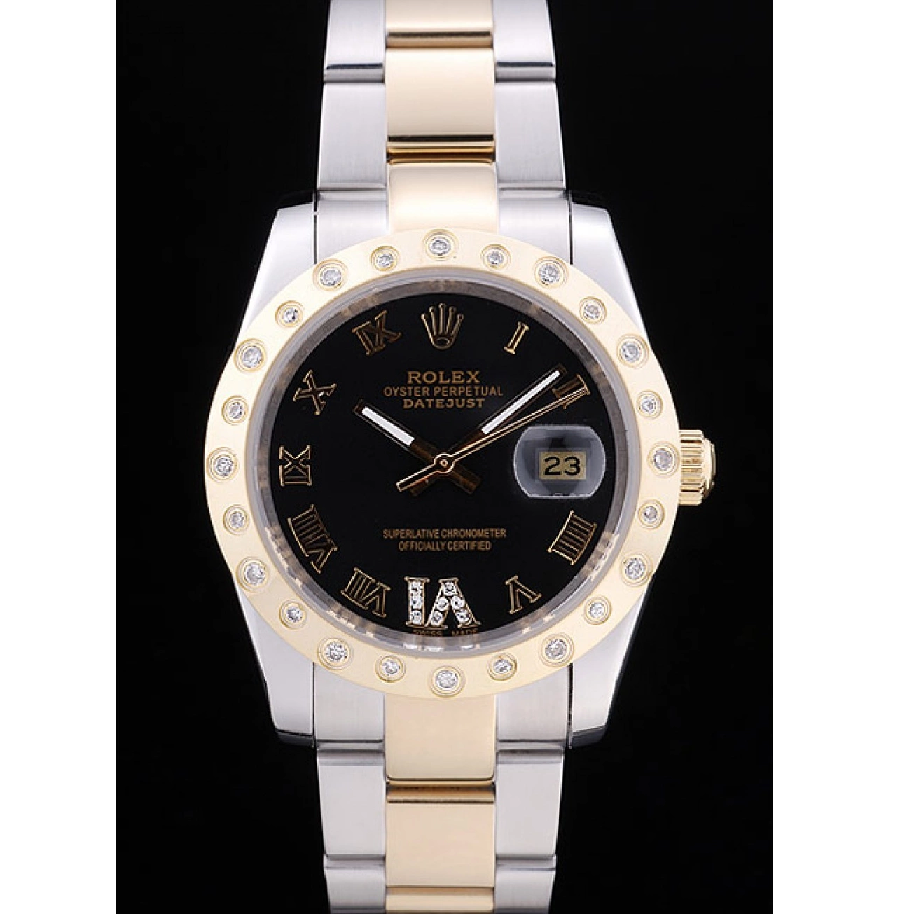 Aaa replica Dial Black Rolex Datejust Diamond Bezel 7463 0823
